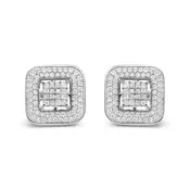 10k White Gold 1.0 Cttw Round And Princess Cut Diamond Composite Open Halo Stud Earrings (h-i Color, Si1-si2 Clarity)