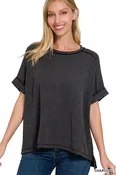 Ashley Ribbed Short Cuff Top (Charcoal)