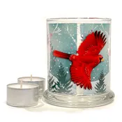 New! Candle Holder, Winter Cardinal, with 2 Tealight Candles