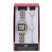 Gold Silver Tone Rhinestone Square Quartz Watch Clover Bracelet