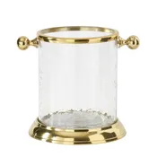 8" Wavy Glass and Gold Metal Ice Bucket