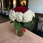 Elegant Hydrangea and Roses Bouquet in a Vase