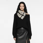 Beige Faux Crackled Leather Snap Cowl