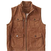 Camel Brown Multi Pockets Men Suede Leather Vest