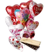 12 Love Mylar Balloon Bouquet & Chocolates