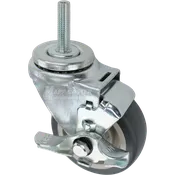 3-1/2" x 1-1/4" Grey Polyurethane Wheel Swivel Brake Caster, 12mm-1.75 x 1-3/4" Threaded Stem - 300 lbs Capacity