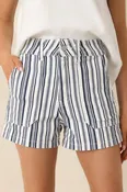 A Classic Touch Navy Blue Stripe Cotton High Waisted Denim Shorts