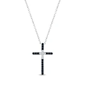 Black & White Diamond Cross Necklace 1/5 ct tw Round-cut Sterling Silver 18"