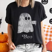 Black Comfort Colors Boo Retro Ghost Graphic Tee