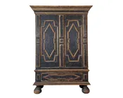 18th Century Baroque Two-Part Cabinet with Black Finish and Blue Interior