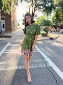 Adeline Border Print Pleated Mini Dress