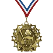 2.25" 10 Star Baseball Medal – Gold, Silver & Bronze with 30 Ribbon Options