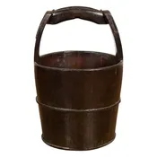 1900s Qing Southern Chinese Wooden Bucket with Large Handle and Metal Accents