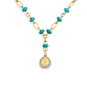 Dream | Per Aspera Ad Astra Orbit Stone Extension Necklace | Diamonds, Turquoise, Yellow Gold