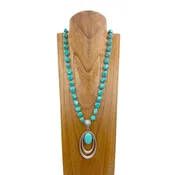 34 Inches Turquoise Nugget Stone Bead Oval Pendant Necklace