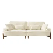 103 Inch Comfortable Deep Seated Sofa with Pillows in Beige Cloud Velvet Polyester for Bedroom, Living Room, Office