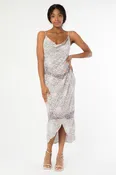 ABSTRACT ANIMAL COWL NECK MIDI