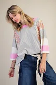 CURVY STRIPED MIX PRINT WASHED TOP FINAL SALE