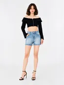Asymmetric Wrap Denim Shorts