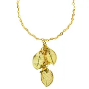 18kt Gold Plated Necklace with 24kt Gold Saturated Real Rose Leaves
