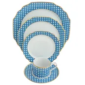 Blue Cane Weave Ultra-White 5 Piece Place Setting