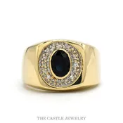 0.15ctw Oval Sapphire Ring with Diamond Bezel in 10k Yellow Gold