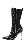 Alexander McQueen Black Leather Studded Calf High Boots SZ 37