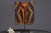 Rare Beadwork Shaman's Vest from Borneo Mounted on an Iron Base with a Cowrie Shell and Trade Beads
