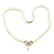 14k Gold Pearl with Diamond Ribbon Necklace