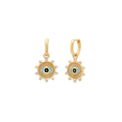 Azura Gold & Diamond Turquoise Open Eye Sunburst Huggies