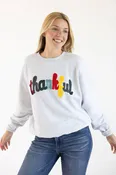 1897 Active Chenille Thankful Sweatshirt for Women in Ice Grey | GT432-ICEGREY