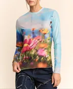 Floral Dreamscape Mesh Long Sleeve Top