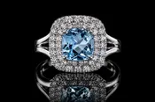 Cushion-Cut Blue Topaz Double Halo Ring (Eng003)