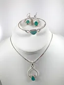 Aqua Sea Glass & Sterling Silver Bracelet