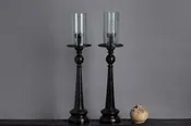 Medium Tall Bronze and Glass Hurricane Candle Holder from Java