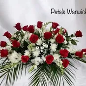 Red Roses & White Casket Spray by Petals
