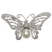 18kt WHITE GOLD 2CT DIAMOND AND PEARL BUTTERFLY BROOCH