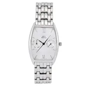 Gino Franco Mens Silver Sleek Barrel Shaped Stainless Steel Watch with Day-Date Features