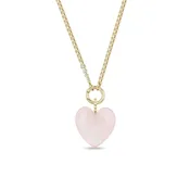 14k Diamond & Rose Quartz Heart Pendant Box Chain Necklace