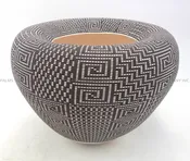Acoma Frederica Antonio Handmade and Hand Painted Black and White Geometric Pattern Infinity Rim Jar