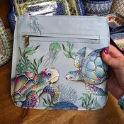 Anuschka ~ slim Crossbody Blue / Turtle front zipper