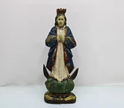 16 1/2" Antique Wood Carved Madonna Statue
