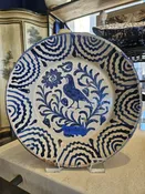 Antique Spanish Fajalauza Bowl From Granada With Custom Heavy Duty Hanging Harness #23, 13.5″ Diameter