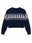 Girls Navy Bear Jacquard Pullover Sweater
