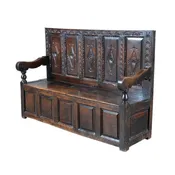 Highly Carved Charles II Oak Settle