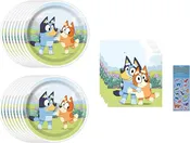 Unique Bluey Birthday Party Supplies Bundle Pack includes Dessert Cake Paper Plates, Beverage Dessert Cake Napkins - Bundle for 16