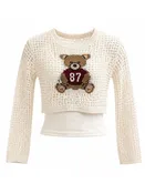 Girls Bear Mesh 2-Fer Sweater with Tank