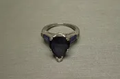 4.20TCW Platinum Pear Sapphire Solitaire &amp; Ceylon Sapphire Baguette Classic Engagement Ring C1970