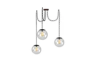 3 Pendant Black Chain Swag - Clear 12" Globes
