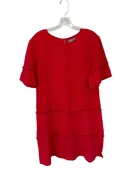 209WST38 Size 10 Red Cotton Short Bell Sleeve Fringe Dress
